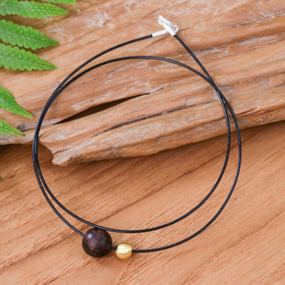 18k Gold-Accented Wood Pendant Necklace from Thailand