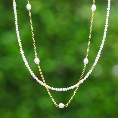 Cultured Pearl Double-Strand Necklace with 24k Gold Plating