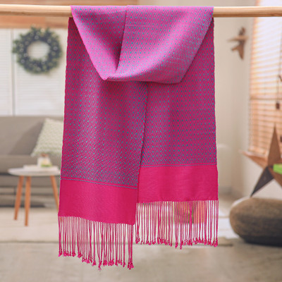 Handwoven Azalea 100% Rayon Scarf with a Zigzag Pattern