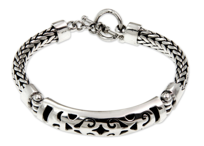 Handmade Braided Cutout Sterling Silver Pendant Chain Bracelet