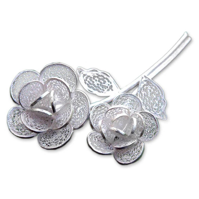 Floral Sterling Silver Filigree Pin