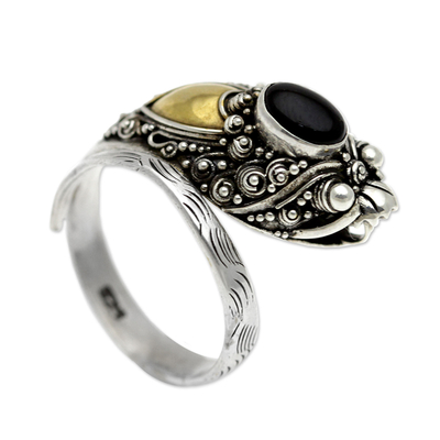 Handcrafted Sterling Silver and Onyx Wrap Ring