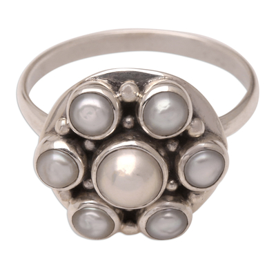 Sterling Silver and Pearl Cluster Ring