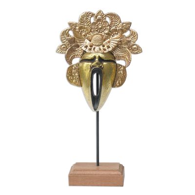 Cultural Copper and Wood Mask from Indonesia