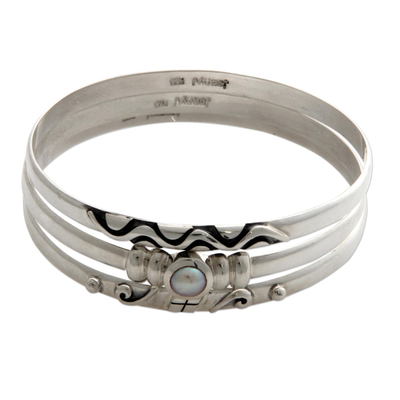 Sterling Silver Pearl Bangle Bracelets (Set of 3)