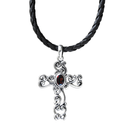Sterling Silver and Garnet Religious Necklace