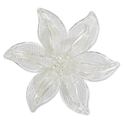 Filigree Flower Sterling Silver Brooch Pin
