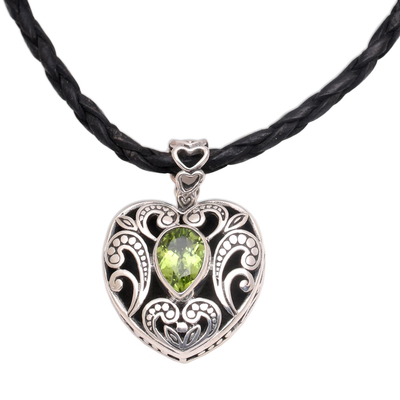 Indonesian Heart Shaped Sterling Silver and Peridot Necklace