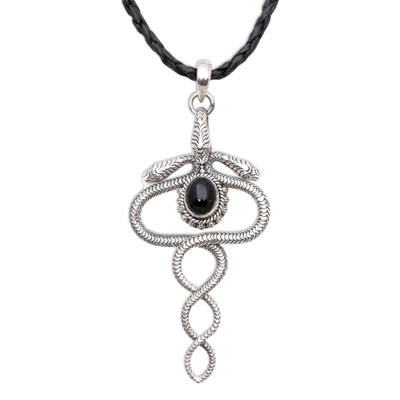 Sterling Silver and Onyx Snake Necklace from Indonesia