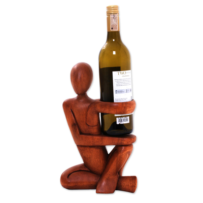 Hand Carved Wood Wine Bottle Holder