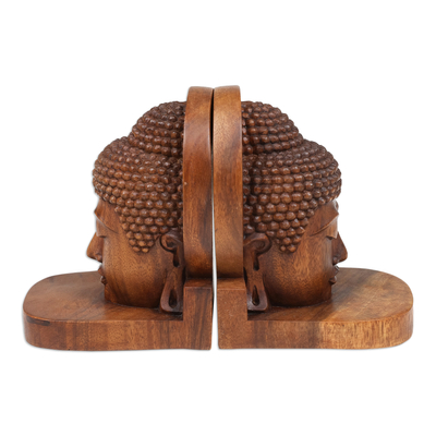 Carved Buddha Wood Bookends