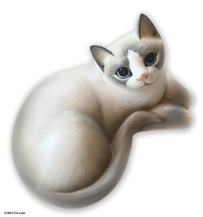 Wood Cat Sculpture from Indonesia