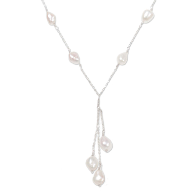 Artisan Crafted Sterling Silver and Pearls Y Necklace