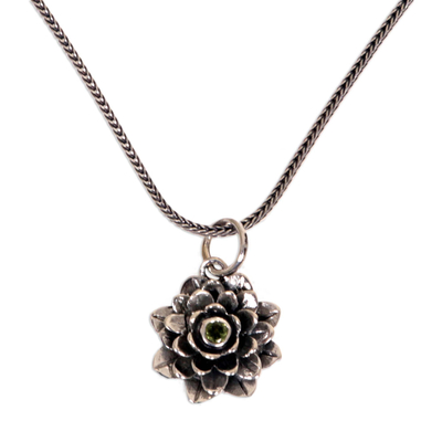Floral Sterling Silver and Peridot Pendant Necklace