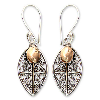 18k Gold Accent Sterling Silver Dangle Earrings