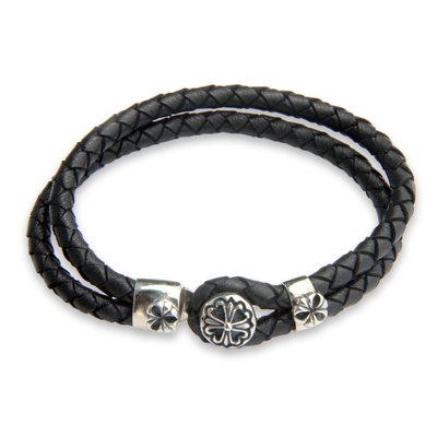 Artisan Crafted Silver and Leather Bracelet