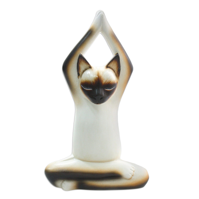 Wood Sculpture Yoga Siamese Cat