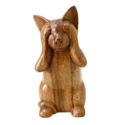 Wood Cat Sculpture from Indonesia