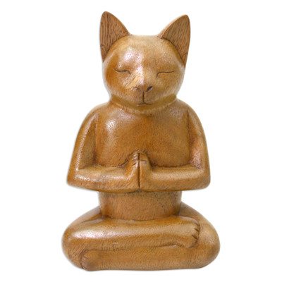 Wood Cat Sculpture from Indonesia
