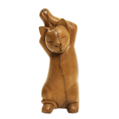 Handcrafted Wood Cat Sculpture