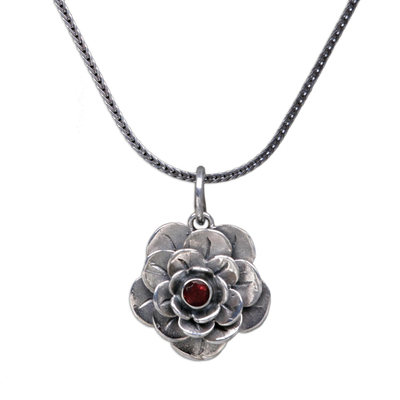 Floral Sterling Silver and Garnet Pendant Necklace