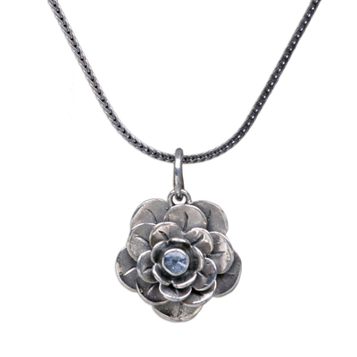 Handcrafted Floral Silver and Blue Topaz Necklace