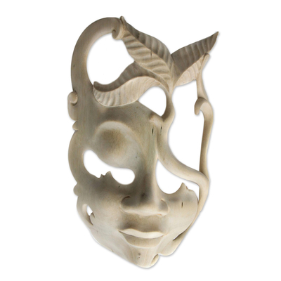 Unique Natural Light Brown Hibiscus Wood Balinese Mask
