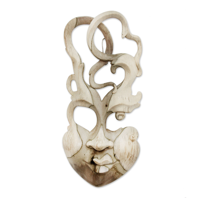 Artisan Crafted Natural Brown Hibiscus Wood Mask from Bali