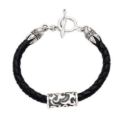 Fair Trade Braided Black Leather Sterling Silver Pendant Bracelet