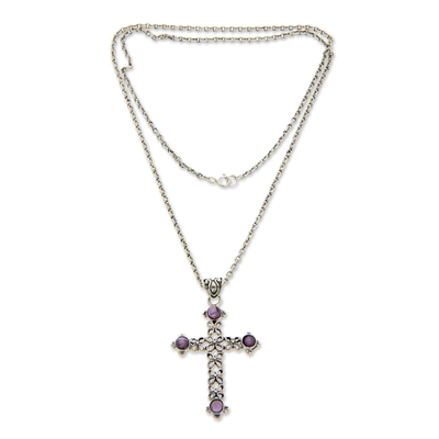 Unique Amethyst and Sterling Silver Cross Necklace
