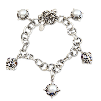 Handcrafted Sterling Silver and Pearl Charm Bracelet