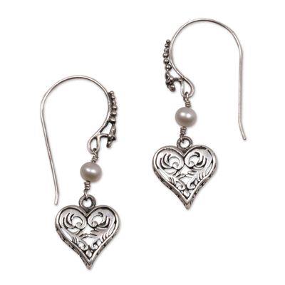 Silver and Pearl Heart Earrings