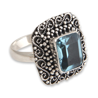 Blue Topaz and Sterling Silver Cocktail Ring