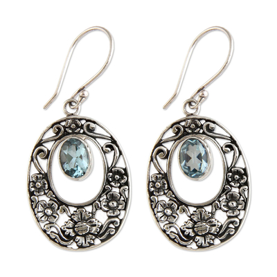 Blue topaz floral earrings