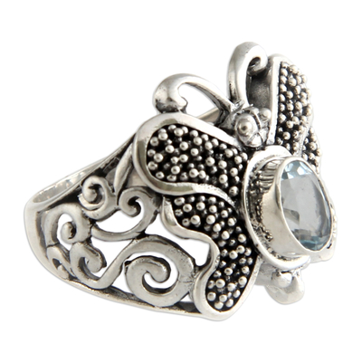 Unique Sterling Silver and Blue Topaz Cocktail Ring