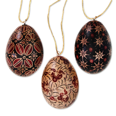 Hand Made Batik Wood Christmas Ornaments (Set of 3)