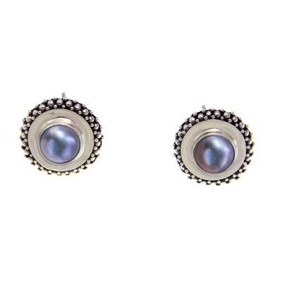 Sterling Silver and Pearl Button Earrings