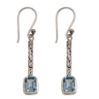 Unique Modern Sterling Silver and Blue Topaz Earrings