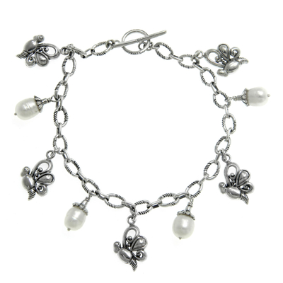 Cultured pearl charm bracelet