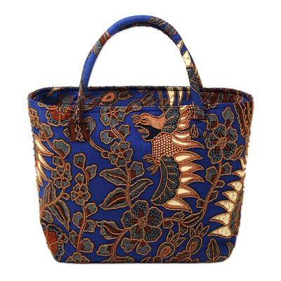Beaded Blue Cotton Batik Handbag Hand Crafted in Bali