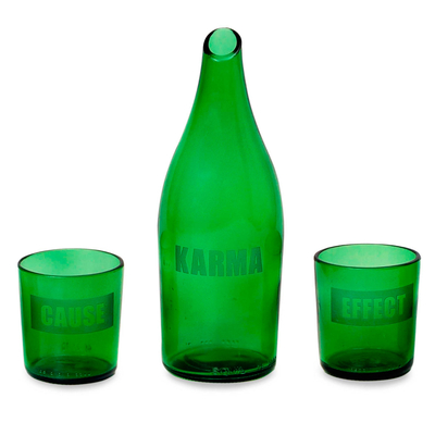 Recycled glass carafe and glasses