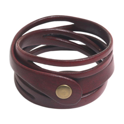 Artisan Crafted Red Leather Wrap Bracelet