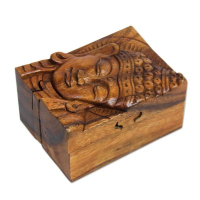 Hand-carved Wood Puzzle Box Buddhist Art
