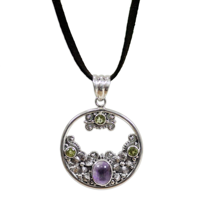 Peridot Amethyst and Sterling Silver Necklace Bali Jewelry