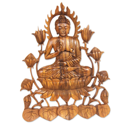Balinese Hand Carved Buddha Relief Panel