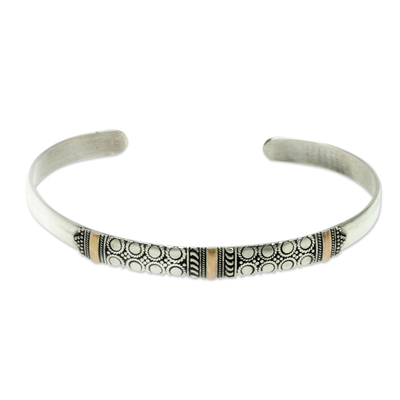 Balinese Silver Cuff Bracelet with 18k Gold Accents