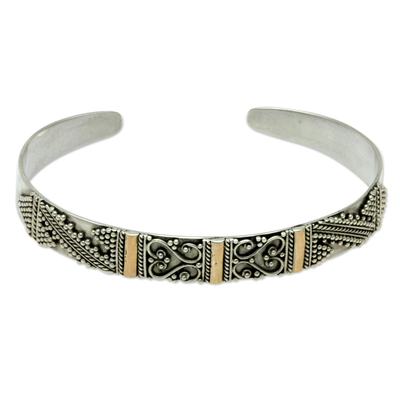 Balinese Silver Cuff Bracelet with 18k Gold Accents