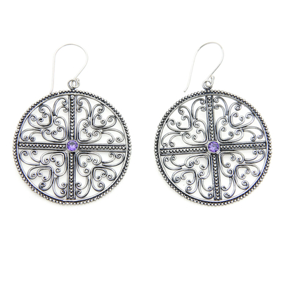 Handcrafted Silver Lace Earrings with Amethysts