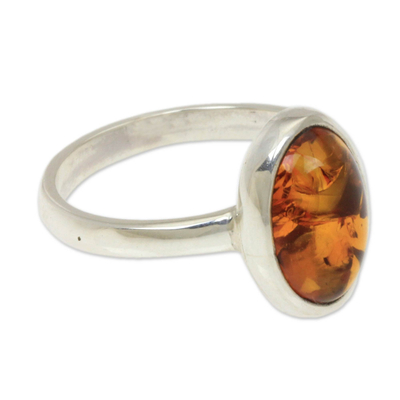 Natural Amber on Sterling Silver Ring