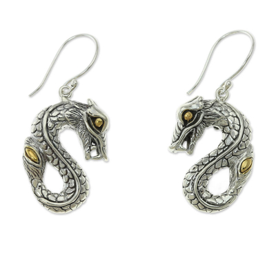 Hand Crafted Gold Accent Balinese Dragon Earrings